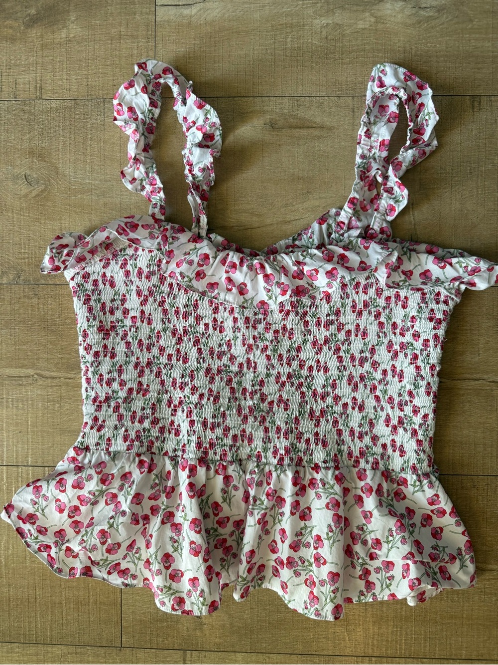 J. Crew ruffle tank top liberty floral Small smocked pink pansies summer travel